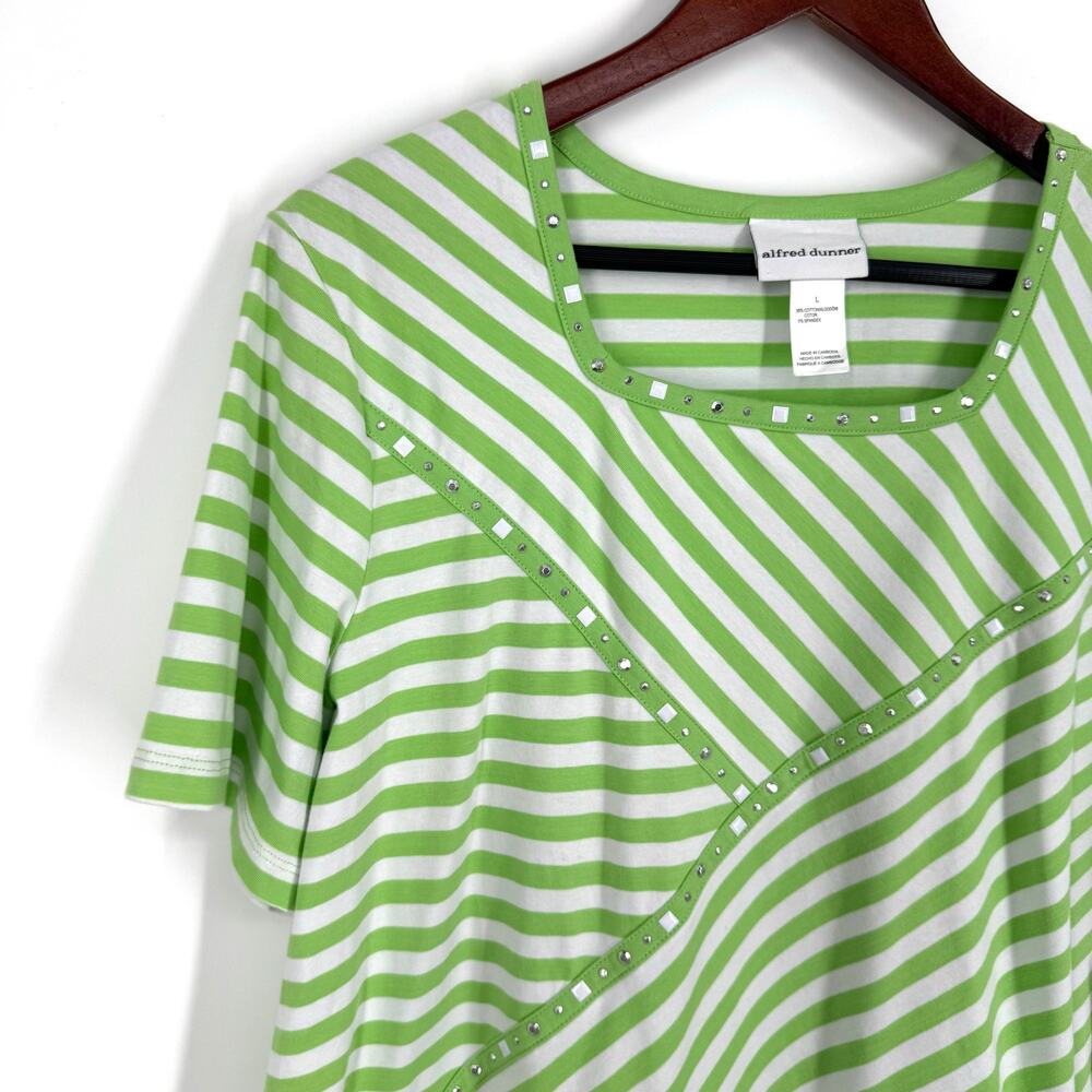 NEW NWT Alfred Dunner Sz Large Green Summer Short Sleeve Blouse Shirt Top Cute - Picture 4 of 8